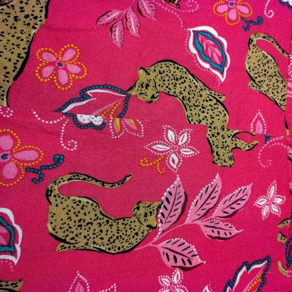 Torrid Size 5 Plus Size Pink Leopard Dress Midi Rouched Short Sleeve Belted Cat - Picture 16 of 16